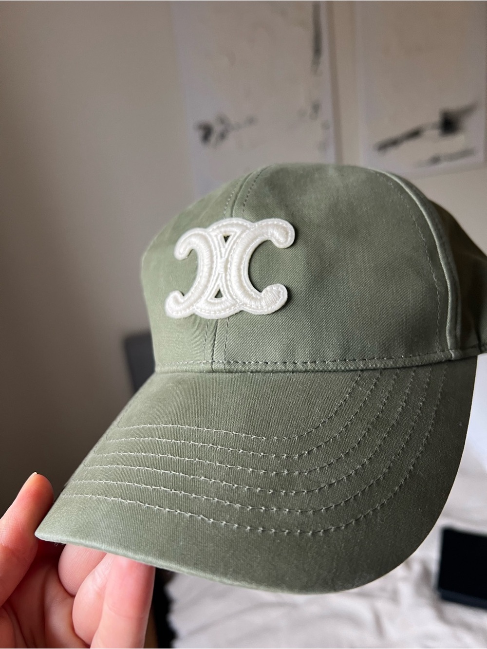 Celine Green Baseball Cap with embroidered logo